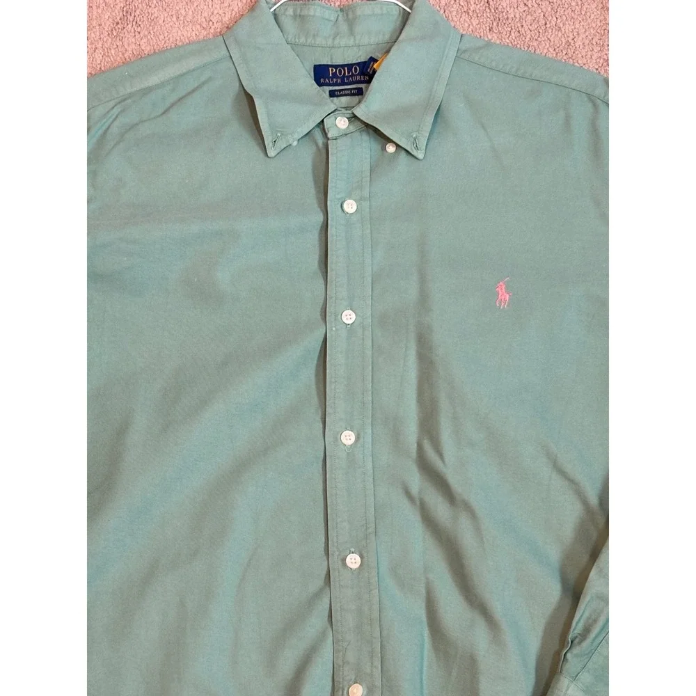 Polo Ralph Lauren Mens XL Classic Fit Oxford Shirt Mint Green Pink Pony Logo